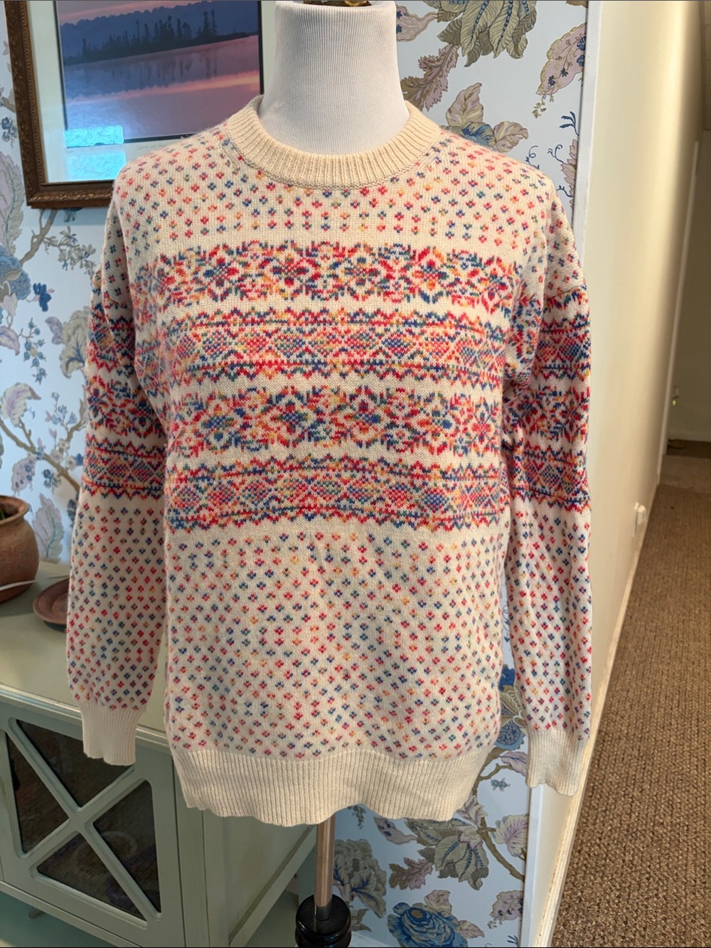 J. Crew Cream Fair Isle Knit Wool Sweater